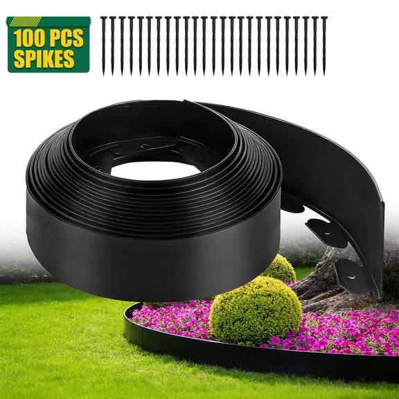 urorentea Garden Landscape Edging Kit, 66Ft 2.36inch Tall Landscape Edging with 100 Spikes, No Dig Plastic Lawn Border for Landscaping, Lawn, Garden, Flower Beds, Yard