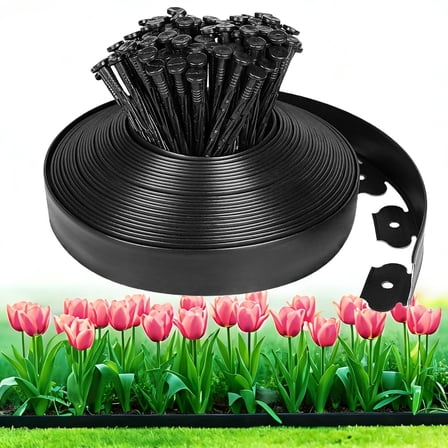 urorentea Garden Landscape Edging Kit, 66Ft 2inch Tall Landscape Edging with 100 Spikes, No Dig Plastic Lawn Border for Landscaping, Lawn, Garden, Flower Beds, Yard