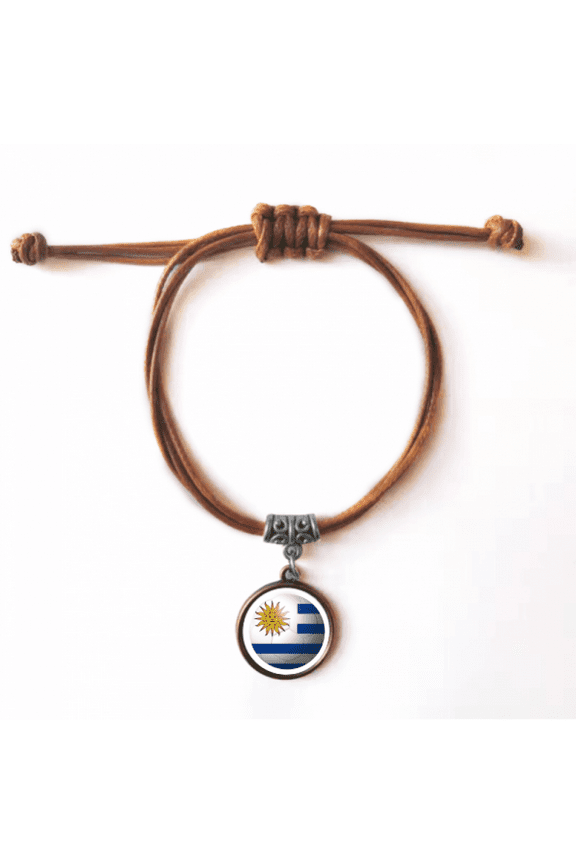 uruguay national flag soccer football bracelet leather hide wristband brown jewelry