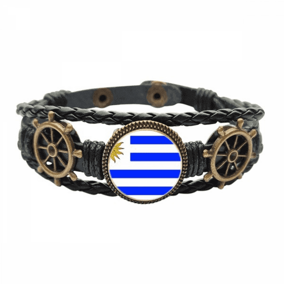 uruguay national flag south amecountry leather braided ocean bracelet wristband