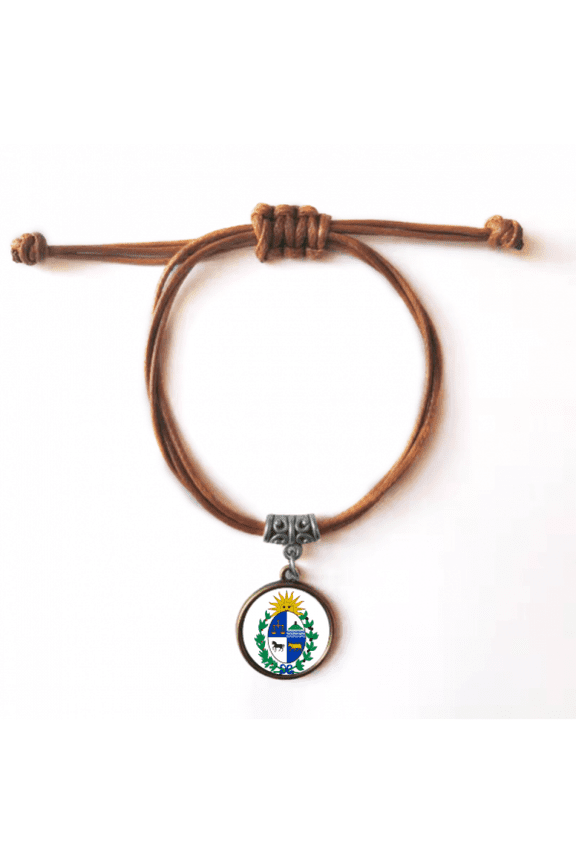 uruguay south amenational emblem bracelet leather hide wristband brown jewelry