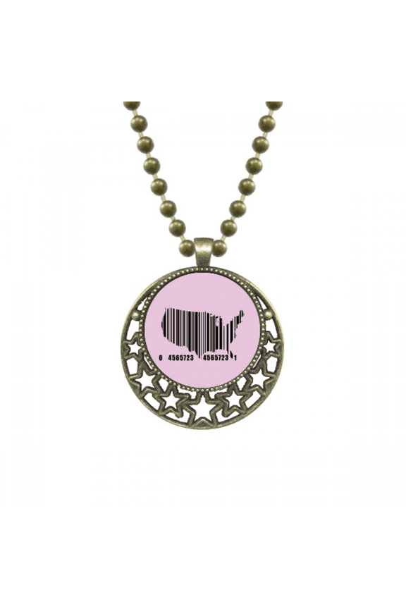 us map outline bar code art deco fashion pendant star necklmoon chain jewelry