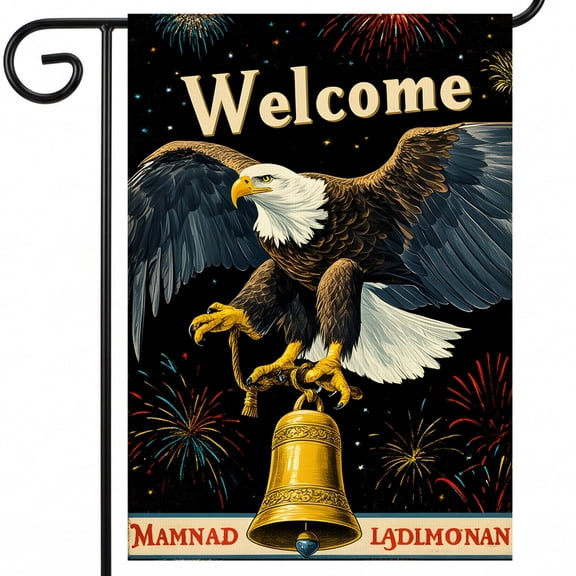 usa 250th anniversary garden flag bald eagle & fireworks on an american bell 28x40 inch 4th of july outdoor decor