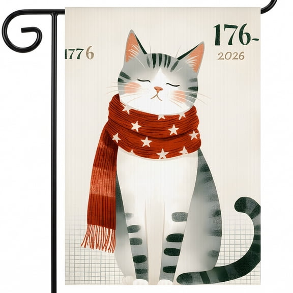 usa 250th anniversary garden flag A cat wearing a red scarf with white stars on it. 176- 776 2026 patriotic bunting for porch Large Size 28x40 Inch backyard decor