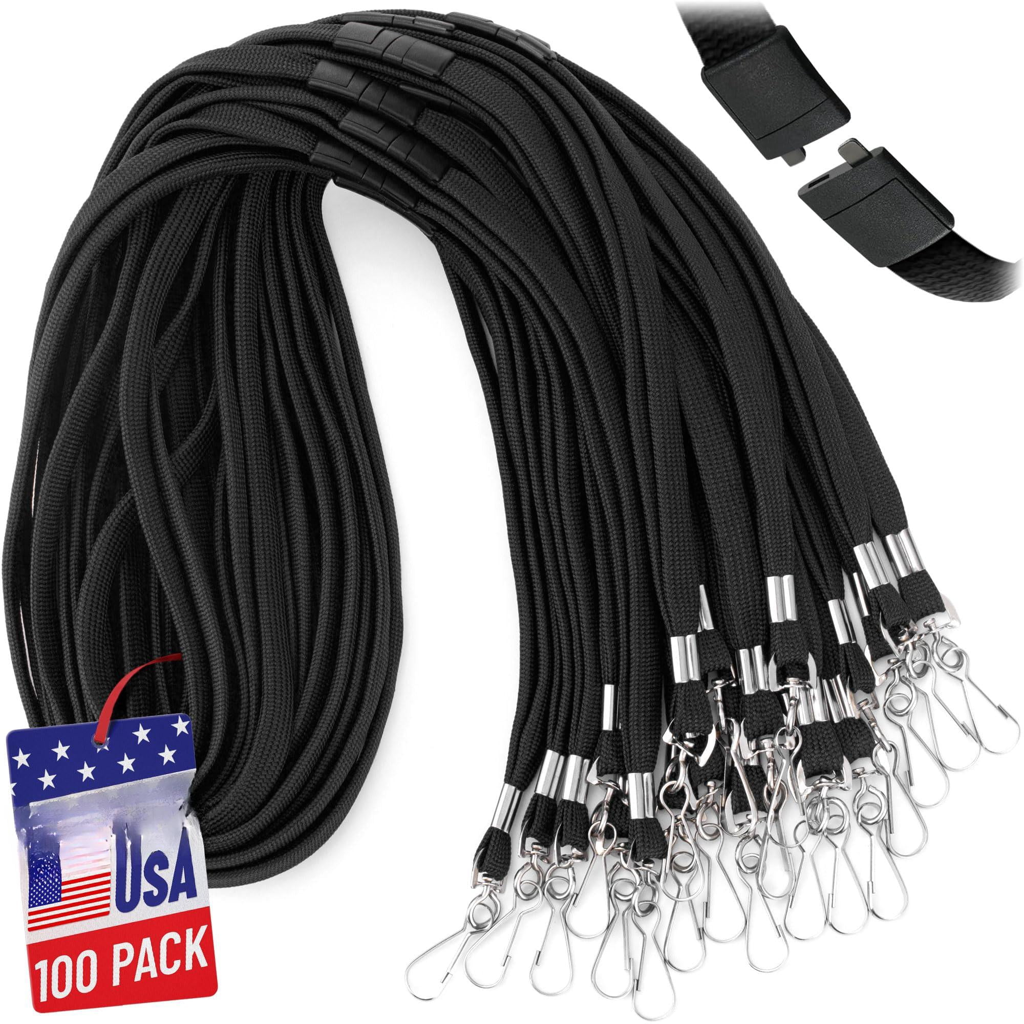 -usa Flat Breakaway Safety Lanyard For Id Badges (black  36 Inch 100 Pack) Soft Woven Neck Line