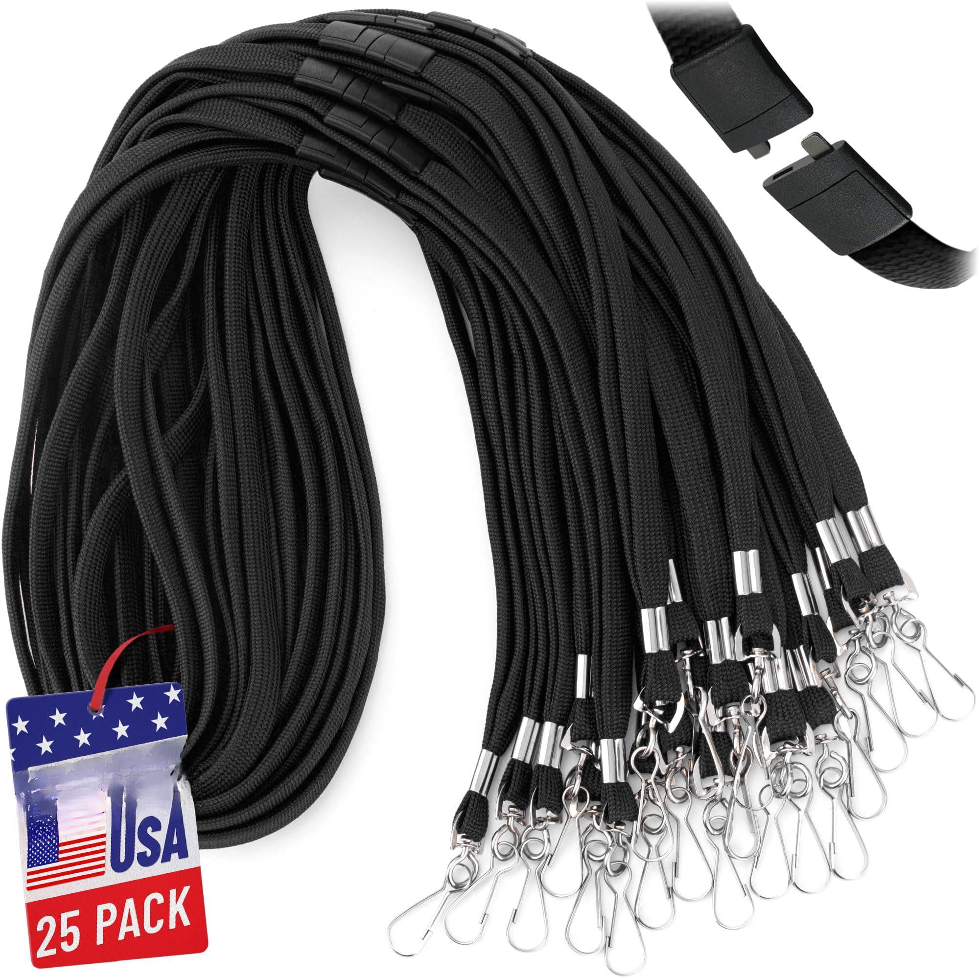 -usa Flat Breakaway Safety Lanyard For Id Badges (black  36 Inch 25 Pack) Soft Woven Neck Line