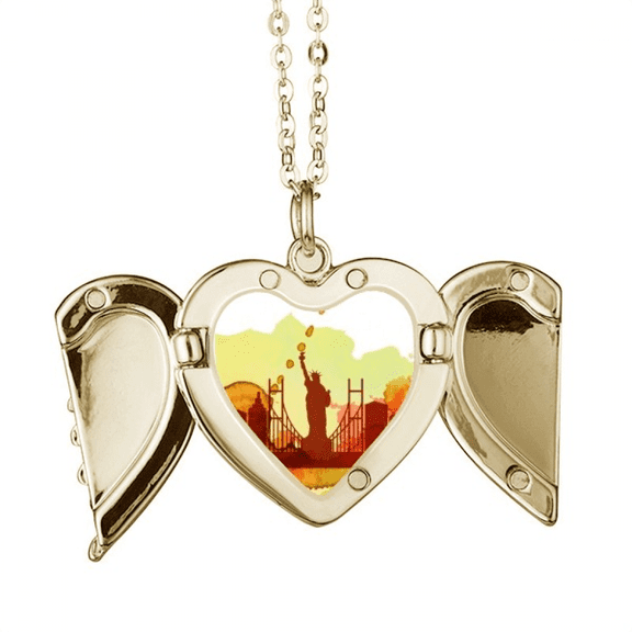 usa amenew york city watercolor folded wings peach heart pendant necklace