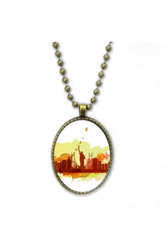 usa amenew york city watercolor necklace vintage chain bead pendant jewelry collection