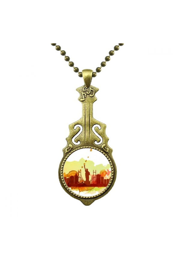 usa amenew york city watercolor necklantique guitar jewelry music pendant