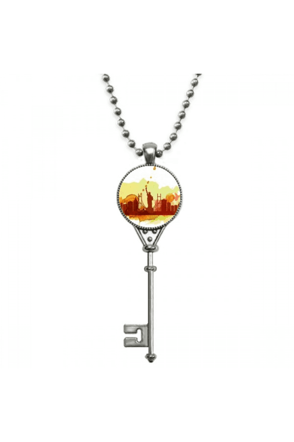 usa amenew york city watercolor pendant vintage necklsilver key jewelry
