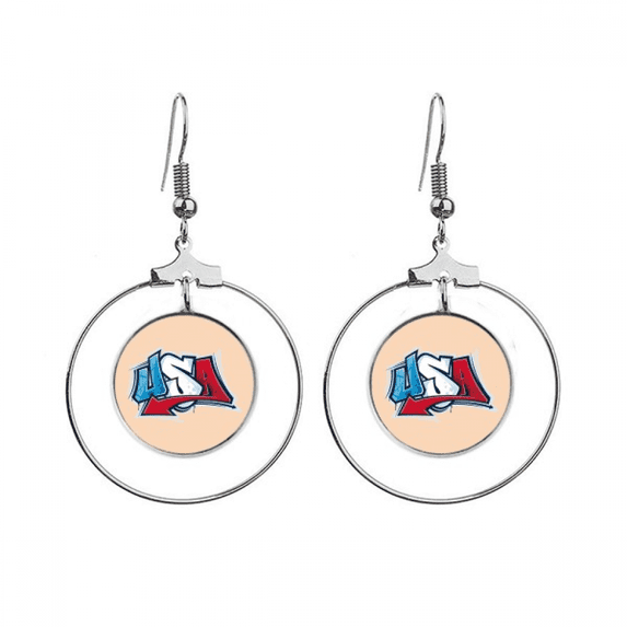 usa american style words graffiti earrings dangle hoop jewelry drop circle