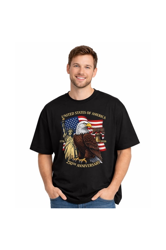 usa eagle statue Patriotic American 250th Anniversary Commemorative T-shirt 1776–2026 Adult T-shirt, Soft Pure Cotton Short Sleeve Independence Day Graphic T-shirt