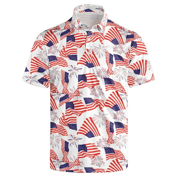usa flag Golf Shirts for Men Outfit Dry Fit Performance Rave Outfit Retro Short Sleeve Casual Polo Shirt 2XL