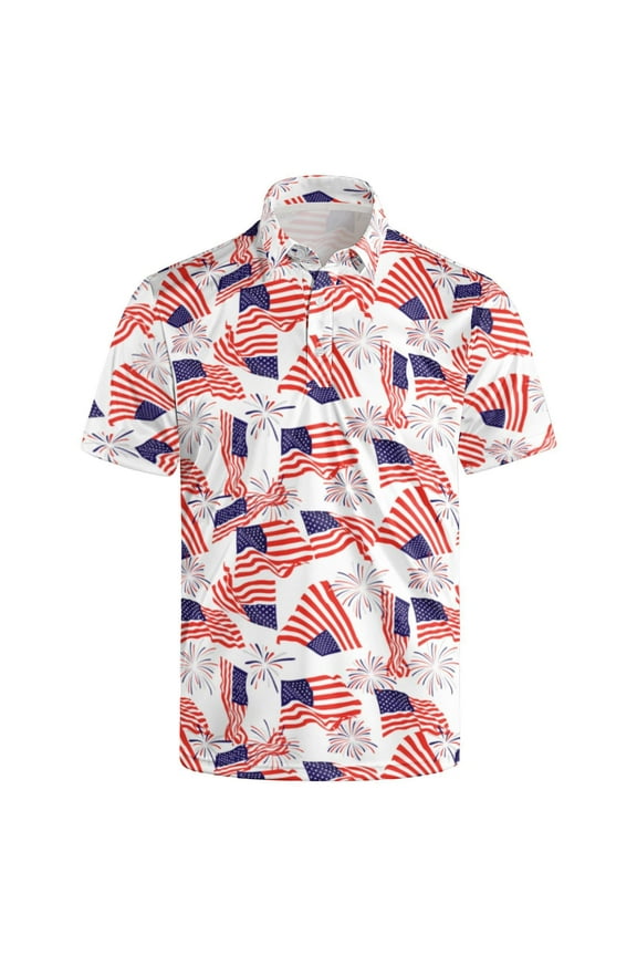 usa flag Golf Shirts for Men Outfit Dry Fit Performance Rave Outfit Retro Short Sleeve Casual Polo Shirt S