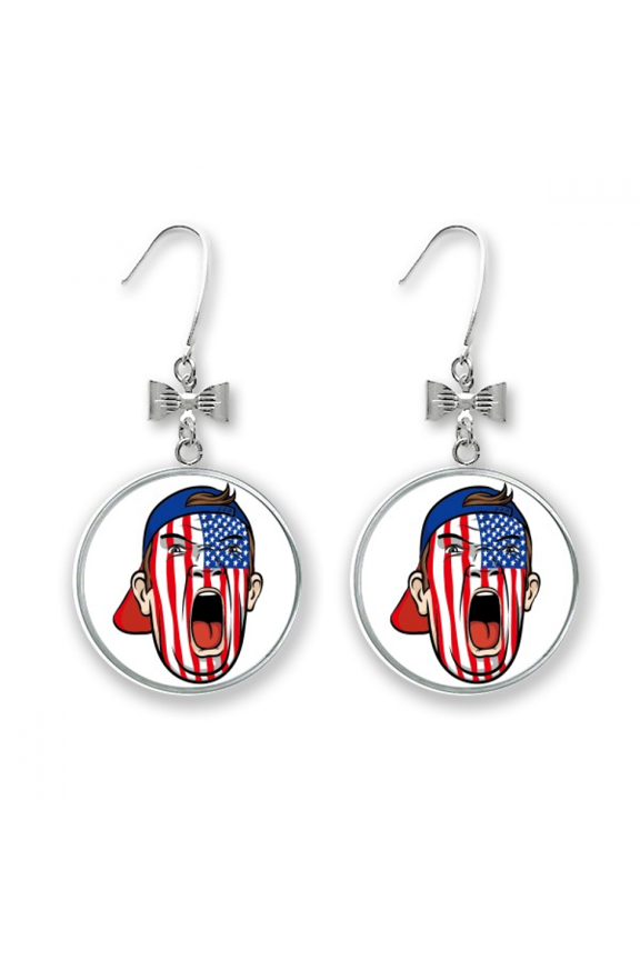usa flag painting makeup cap bow earrings drop stud pierced hook