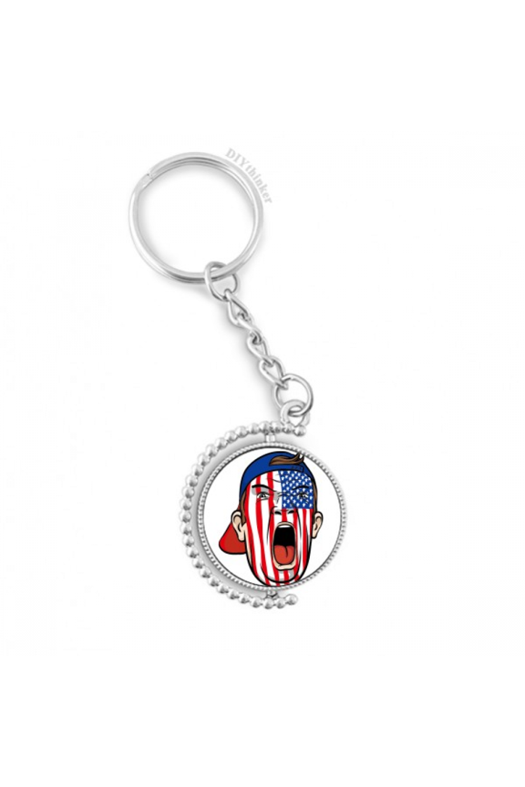 usa flag painting makeup cap rotatable keyholder disc accessories chain clip