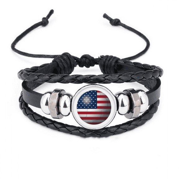 usa national flag soccer football bracelet braided leather woven wristband