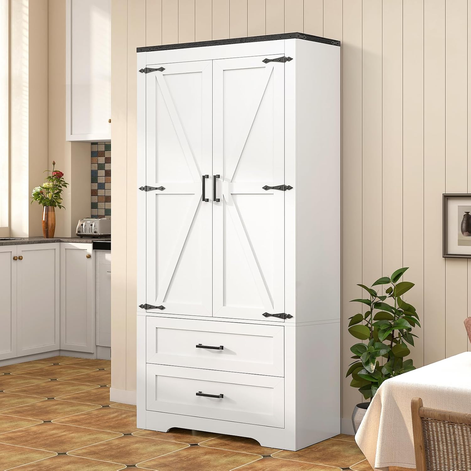 usikey 71" Tall Pantry Kitchen Pantry with 2 Drawers