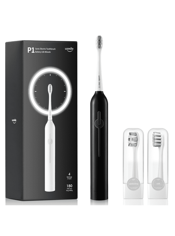 usmile Electric Toothbrush, USB Rechargeable Sonic Toothbrush for Adults with Smart Timer, 3 Cleaning Modes, 4-Hour Fast Charge for 6 Months, P1 Black