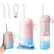 usmile Water Flosser Cordless Portable Rechargeable Oral Irrigator for Dental Care with Detachable Water Tank, 3 Modes & 3 Nozzles, IPX7 Waterproof for Home Travel, C1 Pink