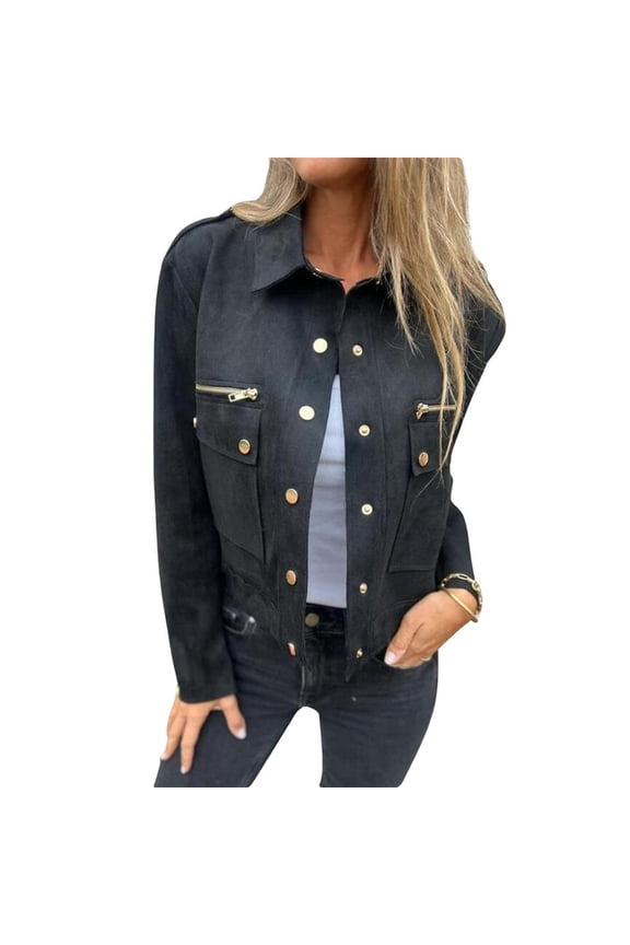 2024 Women's Fashion Cropped Suede Solid Color Leather Jacket