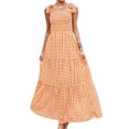 thumbnail image 1 of utcoco 2024 Women's Summer Plaid Smocked Dress A Line Tiered Long Dress, 1 of 4