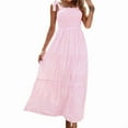 thumbnail image 1 of utcoco 2024 Women's Summer Plaid Smocked Dress A Line Tiered Long Dress, 1 of 4