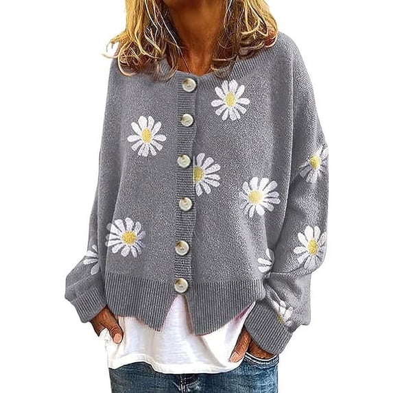 utcoco 90s Women's Vintage Daisy Flower Autumn and Winter Cardigan Sweater