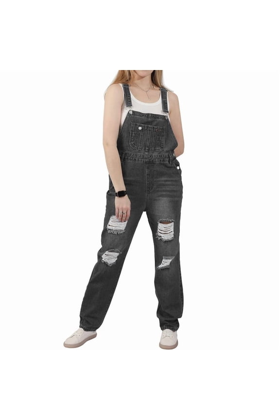 utcoco Adjustable Straps Women's Ripped Distressed Denim Denim Pants