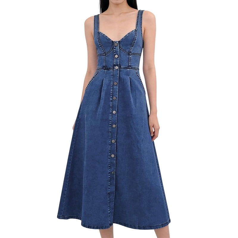 utcoco denim dress utcoco Denim Dress for Women Sleeveless Button Down Slim Fit Midi Jean Dresses for Women 2026