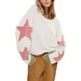 thumbnail image 1 of utcoco Star Patches Crew Neck Long Sleeve Sweatshirt for Women, 1 of 4