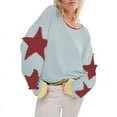thumbnail image 1 of utcoco Star Patches Crew Neck Long Sleeve Sweatshirt for Women, 1 of 4