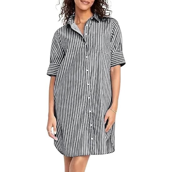 Utcoco Women Summer Casual Loose Fit Short Sleeve Striped Shirt Dress