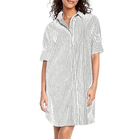 utcoco Women Summer Casual Loose Fit Short Sleeve Striped Shirt Dress ...