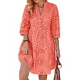 thumbnail image 1 of utcoco Women's 2026 Eyelet Lace Midi Dress V Neck Puff 3/4 Sleeve Button Tiered Sexy A Line Sun Dress, 1 of 6