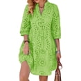 thumbnail image 1 of utcoco Women's 2026 Eyelet Lace Midi Dress V Neck Puff 3/4 Sleeve Button Tiered Sexy A Line Sun Dress, 1 of 6