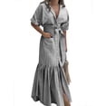 thumbnail image 1 of utcoco Women's 2026 Summer Casual Striped Button Down Maxi Dress Tie Waist Short Sleeve Shirt Dress with Pockets, 1 of 7