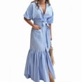thumbnail image 1 of utcoco Women's 2026 Summer Casual Striped Button Down Maxi Dress Tie Waist Short Sleeve Shirt Dress with Pockets, 1 of 6