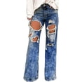 thumbnail image 1 of utcoco Women's Baggy Distressed Ripped Jeans Dark Blue-6, 1 of 3