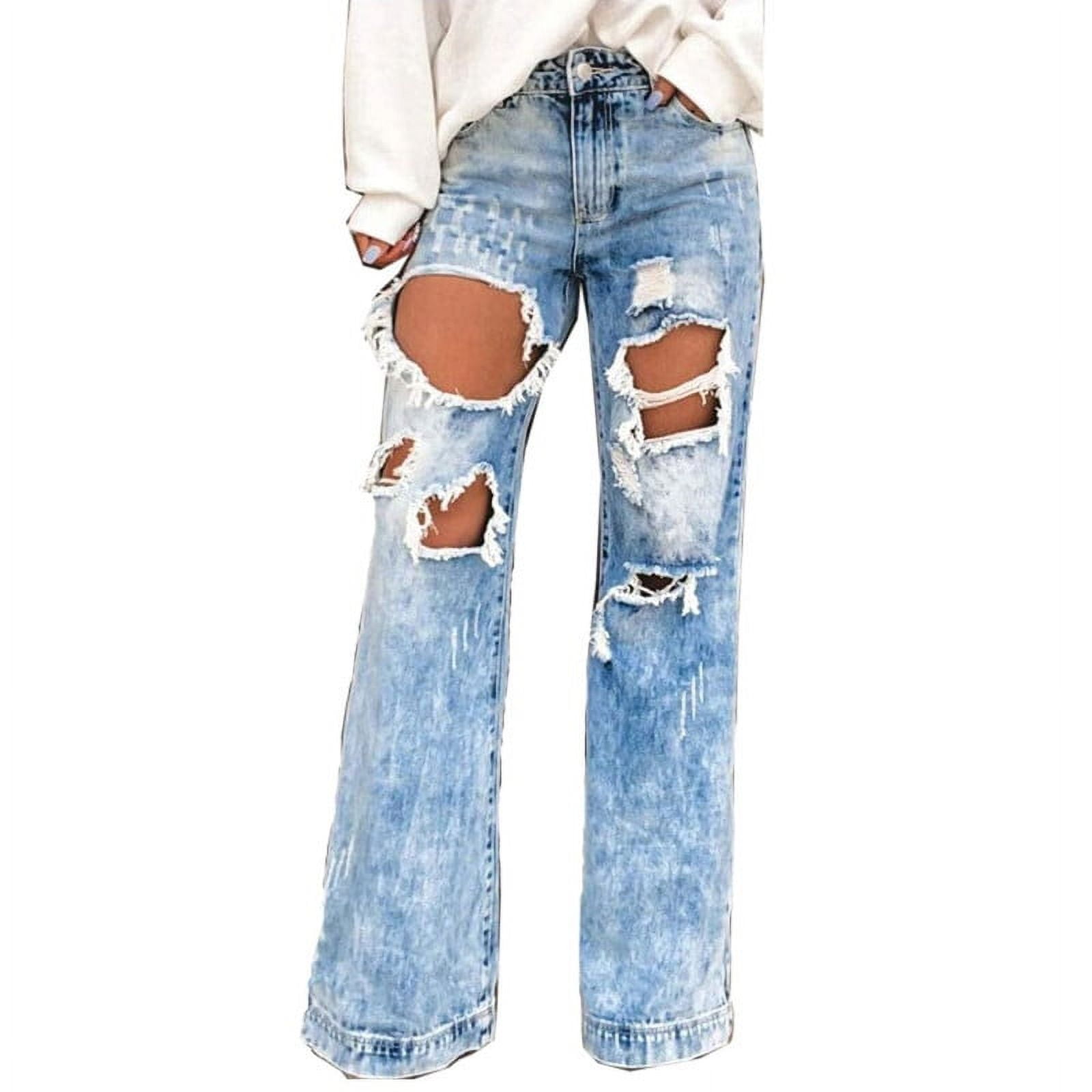 Women's Fashion Mid Waist Ripped Print Baggy Jeans main image 1