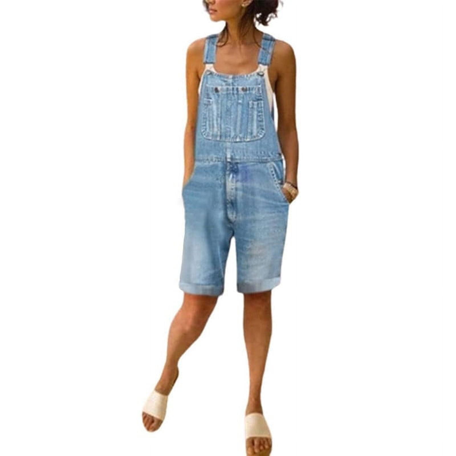 Utcoco Women's Sleeveless Denim Overall Mini Dress - Adjustable Strap Ruffle Hem A-Line Swing