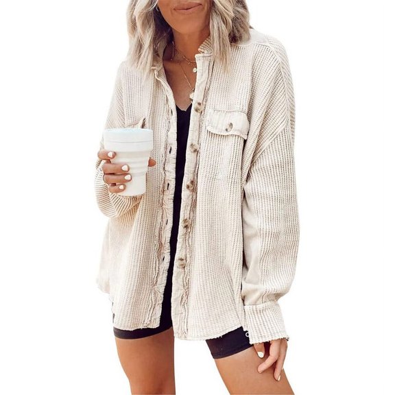 utcoco Women's Casual Knit Long Sleeve Button Down Top