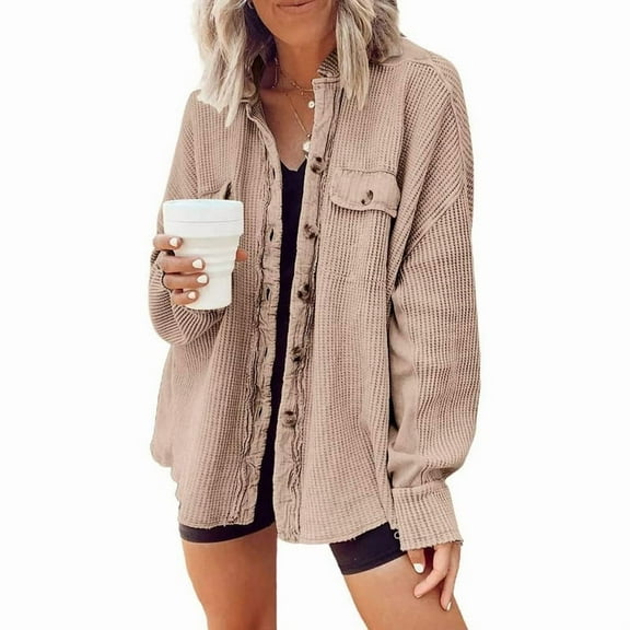 utcoco Women's Casual Knit Long Sleeve Button Down Top