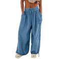 thumbnail image 1 of utcoco Women's Casual Loose Fit Linen Stitching Wide Leg Pants, 1 of 5