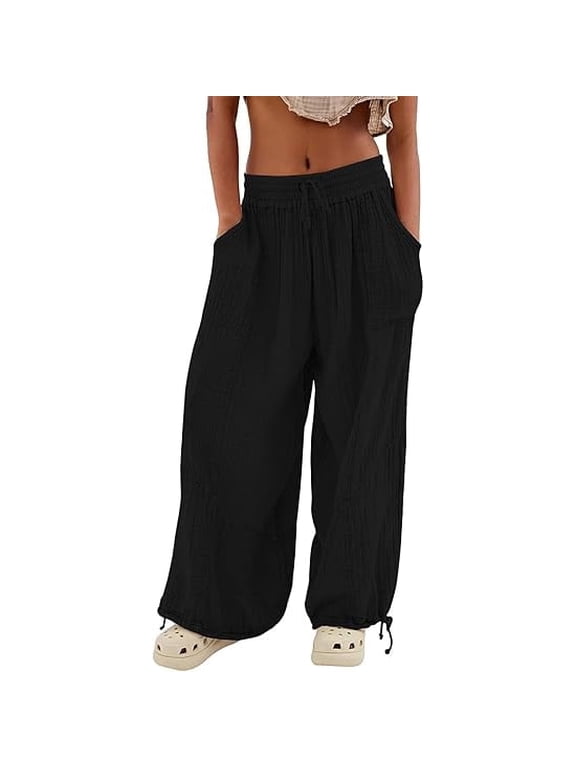 Women's Casual Loose Fit Linen Stitching Wide Leg Pants