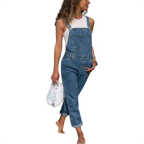 utcoco Women's Casual Slim Fit Solid Denim Bib Overalls