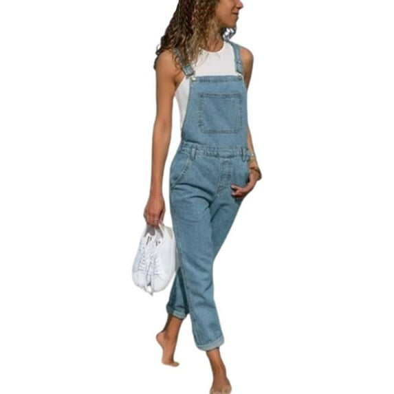 utcoco Women's Casual Slim Fit Solid Denim Bib Overalls