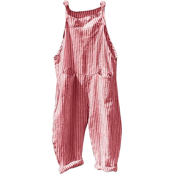 utcoco Women's Casual Striped Relaxed Overall Jumpsuits