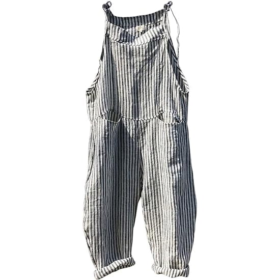utcoco Women's Casual Striped Relaxed Overall Jumpsuits