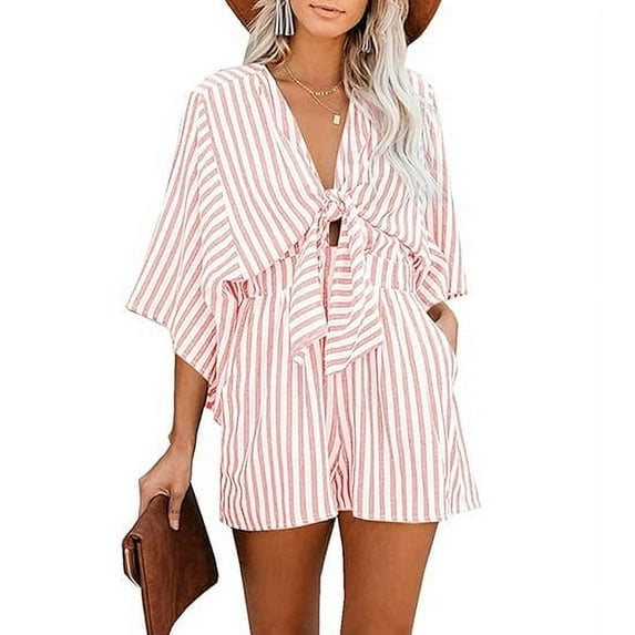 utcoco Women's Half Sleeve Striped Jumpsuits Casual Rompers